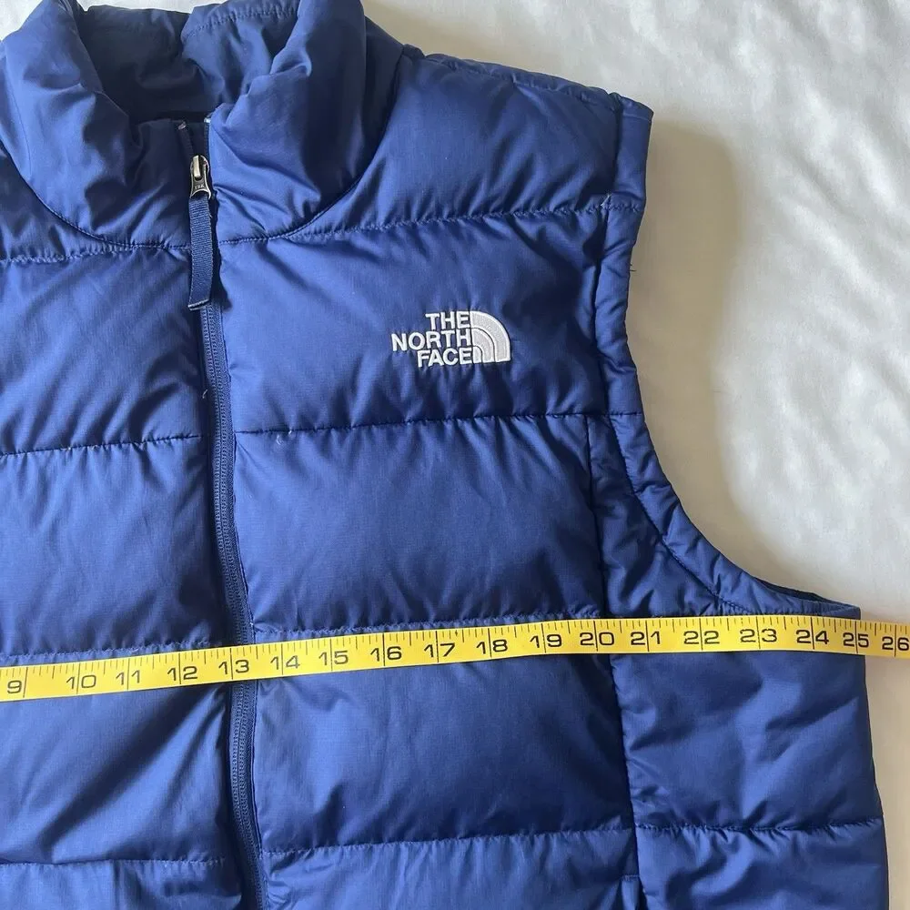The North Face 550 Down Puffer Vest Mens Size XL Blue Full Zip Pockets Logo